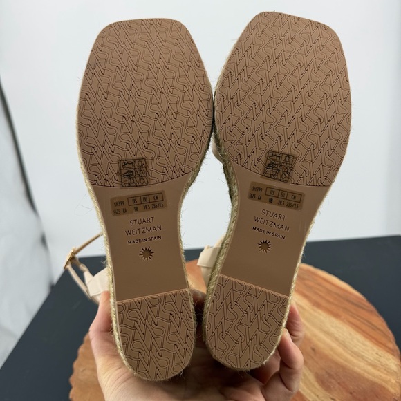 Stuart Weitzman Braida Max leather espadrille wedge sandals cream white sz 9 - Picture 7 of 9